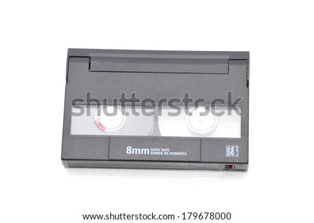 8mm Computer Tape Backup Data Cartridge Over White Background