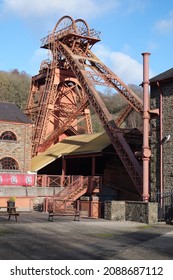 8th December 2021, Rhondda, Cynon Taf, Wales. The end of an era for coal. Disused rusting pit head winding gear at an abandoned coal mine.