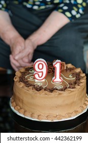 91th Years Old Candles And Cake In Birthday Party For The Grandma