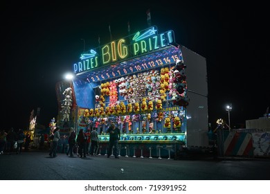 9-2-17 Syracuse Ny: People Wander Around The Midway At The Great New York State Fair At Night. 