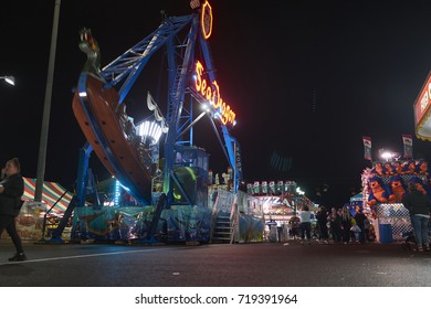 9-2-17 Syracuse Ny: People Wander Around The Midway At The Great New York State Fair At Night. 