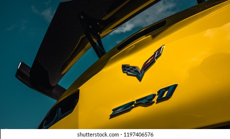 9/29/18 - Atlantic City,NJ - Kerbeck Corvettes Hosts It's 15th Annual Toys 4 Tots. Closeup Of ZR1 Logo.