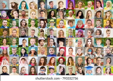 96 faces - children, adults, teens, seniors, collage with 62 models