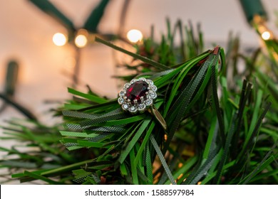 9ct Yellow Gold, Diamond And Garnet Ring.