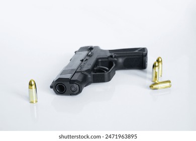 9mm Handgun with ammunition, Advertisement, Gun Crime, Concept