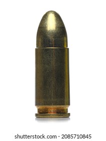 9mm pistol bullet isolated on white background
