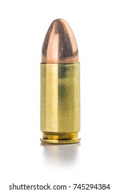 9mm pistol bullet isolated on white background.