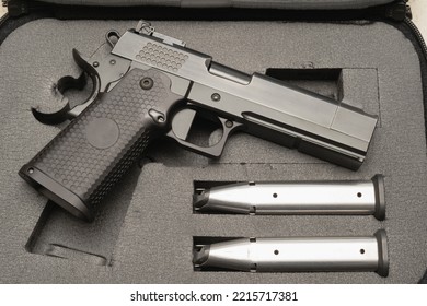 9mm Pistol In A Case, Close-up Photo.