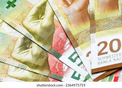 9th (current) series of Swiss banknotes. Close-Up of Swiss Banknote Collection: CHF Currency Showcase - Shutterstock ID 2364975719