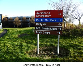 9th December 2019, Dublin, Ireland.  Directional Signage For Various Sections And Departments Within Beaumont Hospital Grounds In Dublin, Ireland. 