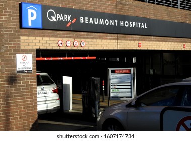 9th December 2019, Dublin, Ireland. Entrance To Q-Park Beaumont Hospital Public Car Park With Prices And Services Sign On Way In.