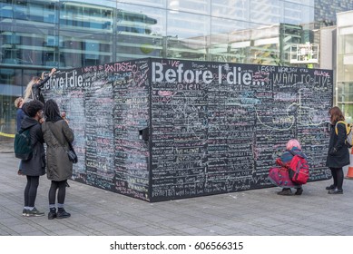 9th March 2017, Brighton, UK. People Writing On  Before I Die Wall. Blackboard From Brighton