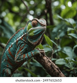 "A chameleon blending in with its surroundings on a tree branch."
 - Powered by Shutterstock