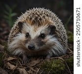 "A hedgehog nestled among a bed of soft, fallen leaves, its tiny quills barely visible through the foliage. It appears cozy and secure, its small, curious eyes peeking out from the gentle shelter of n