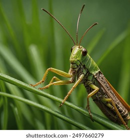 "A vibrant grasshopper perched on a blade of grass."
 - Powered by Shutterstock