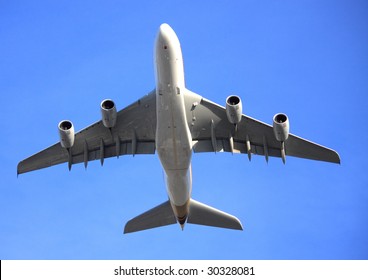 A380 Jet Aircraft Flying Low Overhead