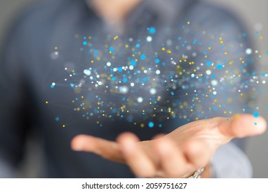 A3D render of an Abstract technology group and social network connection on a blurry background