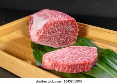 A5 Wagyu, Japanese beef with wooden plate
