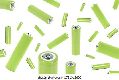 AA Battery Isolated On White Background, With Clipping Path. Alkaline Batteries, AA-size Close Up, Carbon Zinc Batteries, Rechargeable Batteries, Mockup, Lime Green Colour
