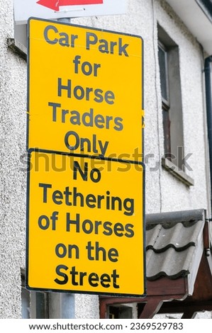 AA Street sign warning car park is for horse traders only, and not to tether horses on the street