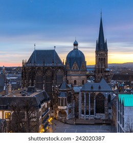 Aachen Cathedral (germany) on sunset in winter
