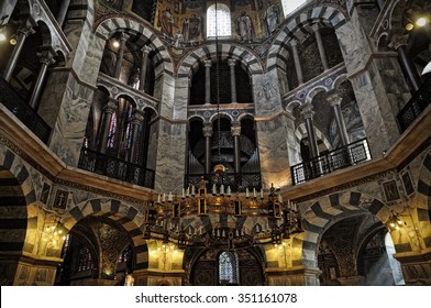 AACHEN, GERMANY - 4 JANUARY 2014: Inside the Aachen Cathedral. The Aachen Cathedral is from 800 Anno Domini and is listed under the world heritage sites of the UNESCO.