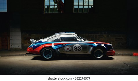 Aachen, Germany, June 14, 2013: Arranged Street Shot Of An Historic Martini Racing Porsche 911. 