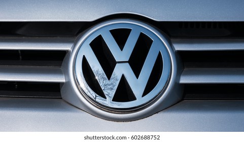 AACHEN, GERMANY MARCH, 2017: Volkswagen VW Plate Logo On A Car. 