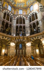 Aachen, Germany - November 9 2018: Interior of the Palatine Chapel in the Imperial Cathedral