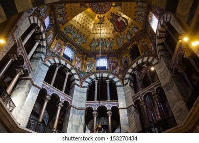 AACHEN, GERMANY - SEPTEMBER 04: Inside the Aachen Cathedral on September 04, 2013 in Aachen. The Aachen Cathedral is from 800 Anno Domini and is listed under the world heritage sites of the UNESCO.