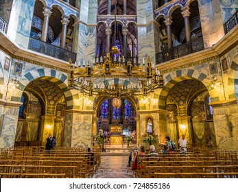 AACHEN, GERMANY - SEPTEMBER 5, 2013: Carolingian Octagon (Palatine chapel) in Aachen Cathedral, Germany.
