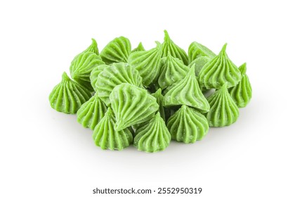 Aalaw or Alua Thai candy traditional sweet dessert isolated on white background with clipping path, Thai Ancient Dessert called Alua,Colorful sweet candy made from wheat flour sugar and coconut milk.