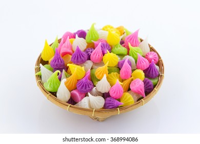 Aalaw candy,Colorful thai dessert on white background