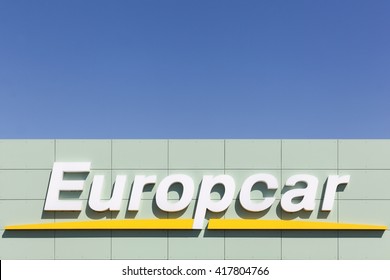 Aalborg, Denmark - May 9, 2016: Europcar logo on a wall. Europcar is a French car rental company founded in 1949 in Paris