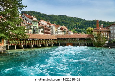 Aare river bridges in Thun over the city