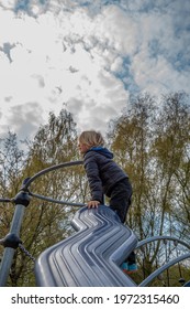 Aarhus Denmark, 1 May 2021 Children And Parents Play On The Park's Playground