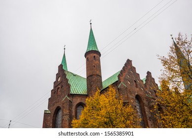 Aarhus, Denmark. Aerial View Of The City With The Aarhus Cathedral