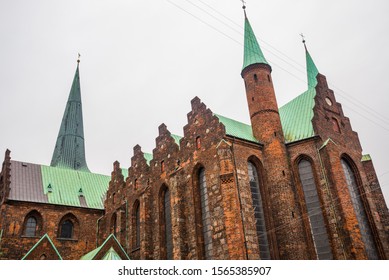 Aarhus, Denmark. Aerial View Of The City With The Aarhus Cathedral