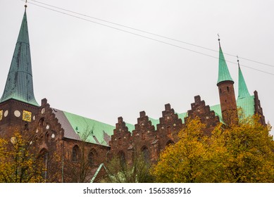 Aarhus, Denmark. Aerial View Of The City With The Aarhus Cathedral