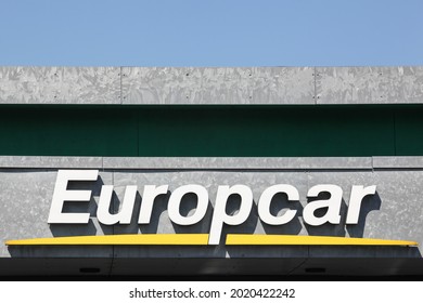 Aarhus, Denmark - April 19, 2019: Europcar logo on a wall. Europcar is a French car rental company founded in 1949 in Paris