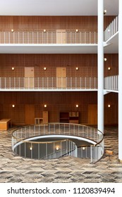 Aarhus, Denmark - August 1, 2016: Aarhus City Hall In Denmark. The Building Was Inaugurated 2 June 1941, Designed By Architects Arne Jacobsen And Erik Møller