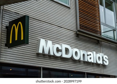 AARHUS, DENMARK - August 18, 2021: McDonald's Logo. McDonald's Is The World's Largest Chain Of Hamburger Fast Food Restaurants