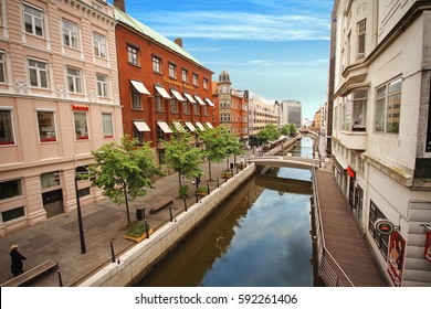 AARHUS, DENMARK JUNE 13: Aarhus River In Center Of The City, Aarhus, Denmark In 2012