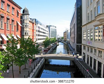 Aarhus, Denmark - June 6, 2009: River A With The Promenade In The City. 