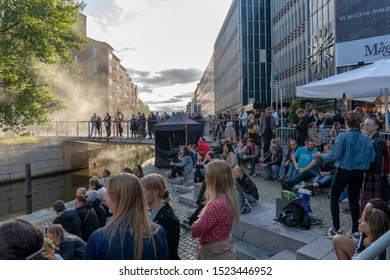 Aarhus, Denmark - September 7, 2019:People In The Park At The Food Festival In The City.