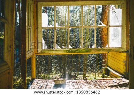 Similar – View through the reflective pane over a terrace onto the coast of Western Canada