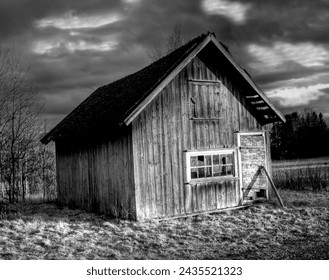 Abandond old barn and a dramatic sky