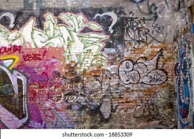 An abandoned area that is covered with graffiti.  This makes an excellent background or backdrop.