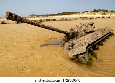 Abandoned Army Tank M18 Hellcat On Oucuo Beach In Kinmen Island