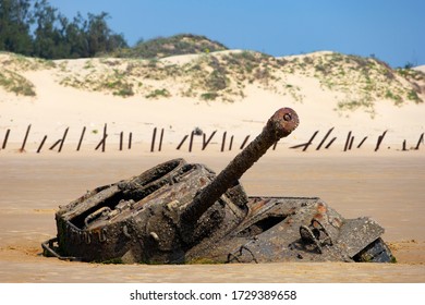 Abandoned Army Tank M18 Hellcat On Oucuo Beach In Kinmen Island